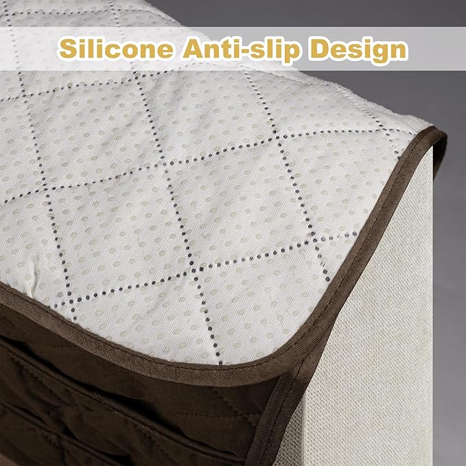 Remote Control Holder for Recliner,Armchair Caddy,Non Slip Sofa Armrest Storage Organizer for Recliner Couch with 6 Pockets for TV Remote,Cell Phone,Magazine (Brown)