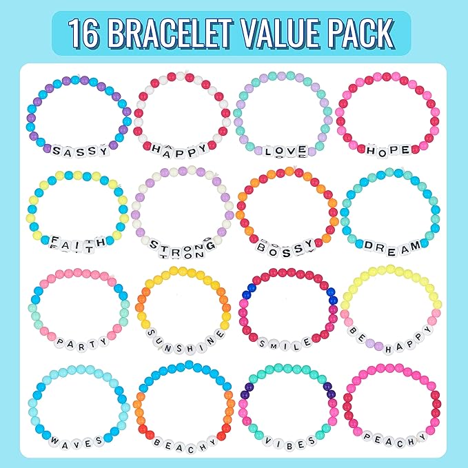 Expressions 16pc Tear & Share Bracelets w/ PASTEL Beads - Novelty Message Bracelets To Share With Friends, Colorful Letter Beaded Bracelets, Shareable Party Favor Jewelry For Kids And Teens