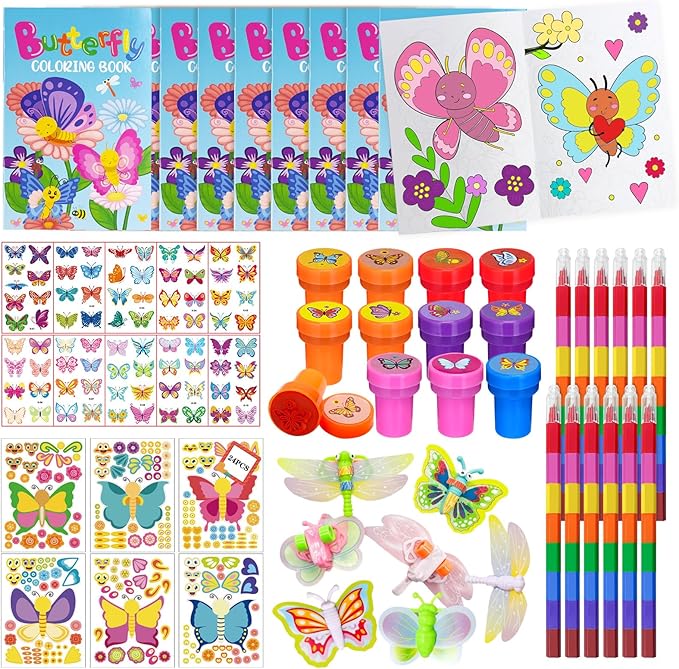 72 Pcs Butterfly Coloring Book Party Favors,Spring Butterfly Insects Party Goodie Bags Fillers,Butterfly Birthday Party Games Craft DIY Kit Face Stickers Tattoo for Circus Fairy Pinatas (Butterfly)