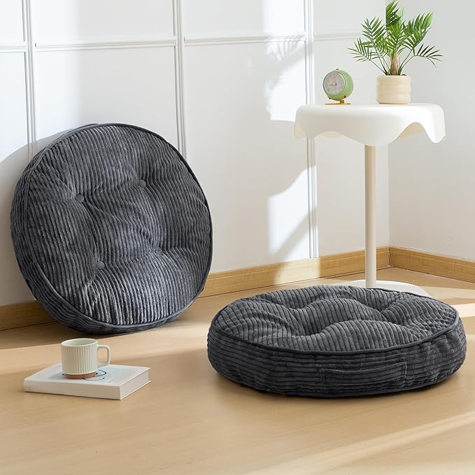 Washable Floor Pillow Cushion for Adults, Meditation Cushion Pillow, Large Round Floor Sitting, Removable Tufted Corduroy Cover, for Tatami Living Room or Yoga, 22x22 Inch, 2Pack, Machine Washable