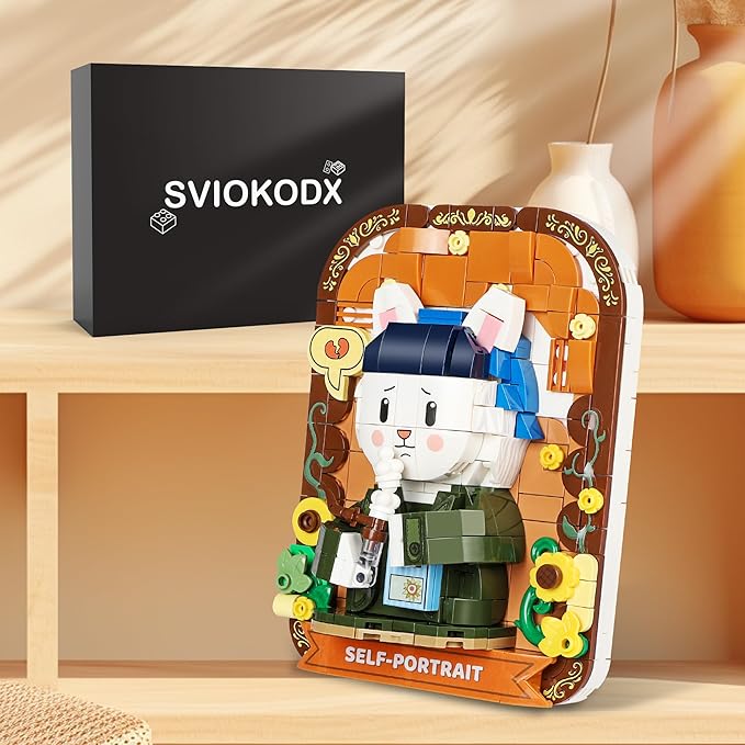 Cute 3D Painting Anime Toy Building Sets,Model Building Kits for Kids Adults,Rabbit self-Portrait Building Blocks Sets,Famous Art Sets Gifts for Kids(409 Pieces Bricks)