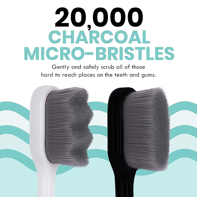 Extra Soft Charcoal Toothbrushes, Nano Toothbrush Sensitive Gums, Soft Bristle Toothbrush Adult Sensitive Teeth, Ultra Soft Toothbrush Extra Protection Gum Care, Charcoal Toothbrush (4 Pack-Charcoal)