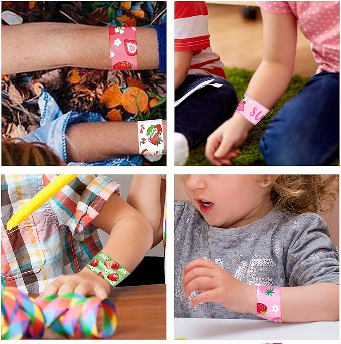 48PCS Strawberry Party Favors Slap Bracelets Berry First Birthday Party Supplies Decorations for Baby Shower Strawberry Party Sweet 1st Birthday Party Strawberry Party Summer Party