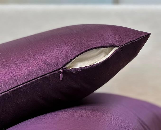 Aiking Home 12x24 Inches Faux Silk Rectangular Throw Pillow Cover, Zipper Closure, Eggplant (Set of 2)