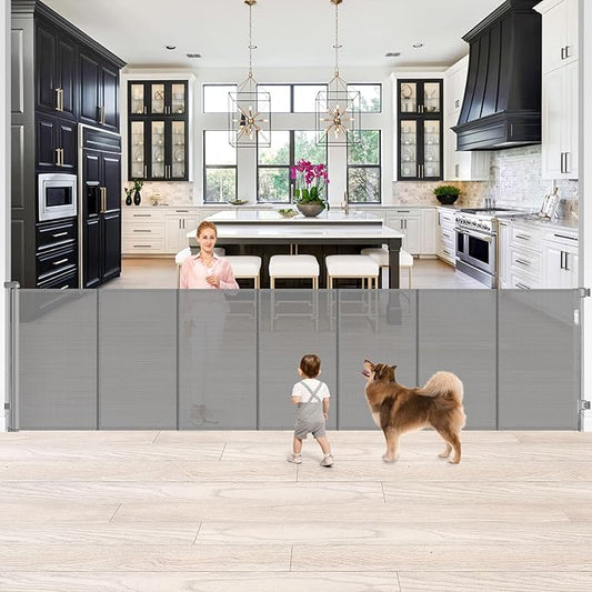 42" Tall X 120" Wide Retractable Baby Gates Extra Wide Dog Gate Keeps Pets from Getting Under Tall Baby Gate, Indoor/Outdoor Pet Gate for Cats, Extra Long Baby Gate Tall Dog Gates for Doorways, Gray