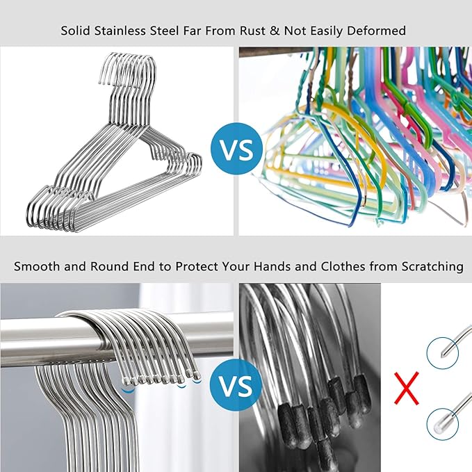 Fayleeko Wire Hangers Coat Hangers Strong Heavy Duty Stainless Steel Metal Hangers 17.7 Inch Ultra Thin Space Saving Clothes Hangers (10pack)