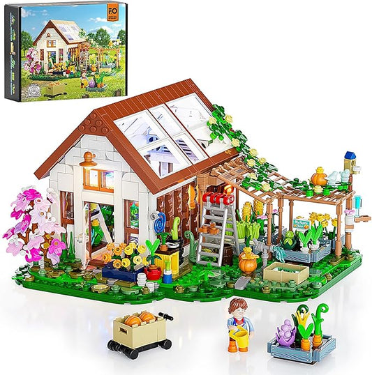 FUNWHOLE Botanical-Garden Greenhouse Lighting Building-Bricks Set - Farm Flower House Collection LED Light Model Display Set 1428 Pcs for Adults and Teens