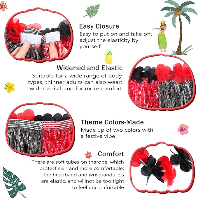 Fortuning's JDS Hawaiian Hula Grass Skirt for Girls Elastic Flower Costume Kids Outfits for Luau Tropical Beach Party Decor