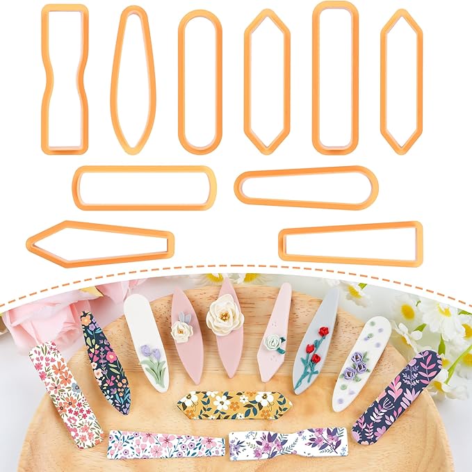 Puocaon Long Dangle Clay Cutters - 10 Pcs Clay Cutters for Polymer Clay Jewelry, Basic Oval Clay Cutters for Hair Clip Barrettes Making, 3D Print Rectangle Polymer Clay Earring Cutters