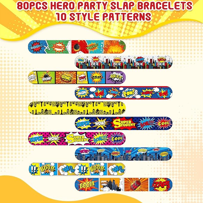 Junkin 40 Pieces Hero Tie Dye Party Favors Slap Bracelets for Kids Boys Girls Snap Bracelets Party Supplies Wristband Birthday Supplies Decorations, 10 Styles (Hero)
