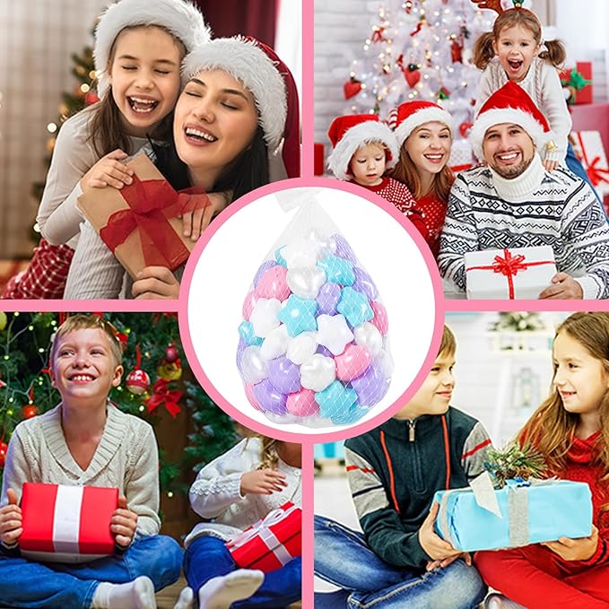 GOGOSO Ball Pits Balls for Toddlers, 100 Stars Hearts Florid Shapes Ball, Flowers Plastics Balls for Bounce House, Pastel Ball for Kids Birthday Party Xmas Friendship Bracelet Banner Decor