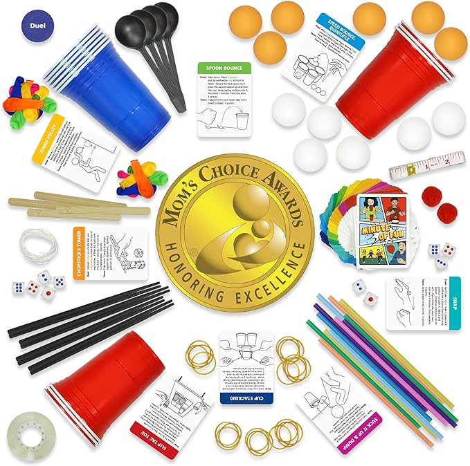 Funwares Minute of Fun Game - Minute to Win It Games for Kids, Adults, Teens, Families, Game Night, Gift for Home, Birthdays, or Travel. 2-12 Players! Original Edition, 237 Challenges