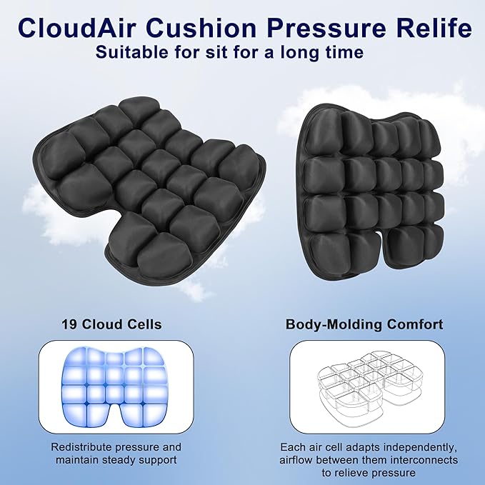 Upgrade Travel Seat Cushion for Airplane,Portable&Adjustable Air Seat Cushion,Coccyx Tailbone Pain Relief Chair Pad,Inflatable Cushion for Wheelchair, Travel,Driving,Office Work