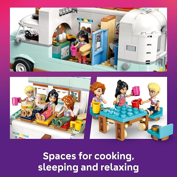 LEGO Friends Friendship Camper Van Adventure Toy Building Set - Pretend Play Set for Kids, Girls and Boys, Ages 7+ - Gift Idea for Birthday - with 3 Minidolls and Ferret Figure - 42663