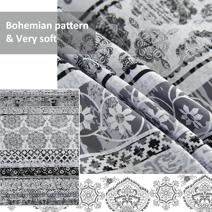 Cottolester Boho King Size Comforter Set 8 Pieces,Gray Bohemian Striped Bed in a Bag,Floral Soft Microfiber Bedding Comforter Set