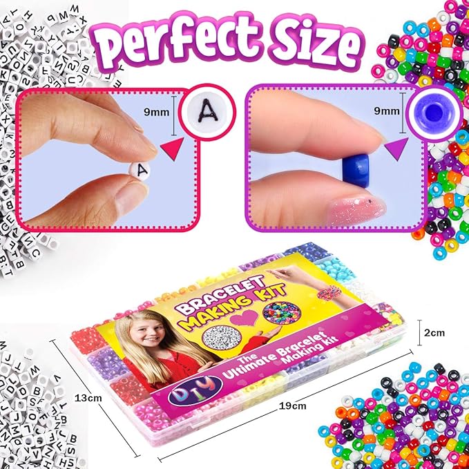 Goody King Jewelry Making Kit Beads for Bracelets - 5000+pcs Bead Craft Kit Set, Glass Pony Seed Letter Alphabet DIY Art and Craft - Gift for Her Women Kid Age 6 7 8 9 (9mm)