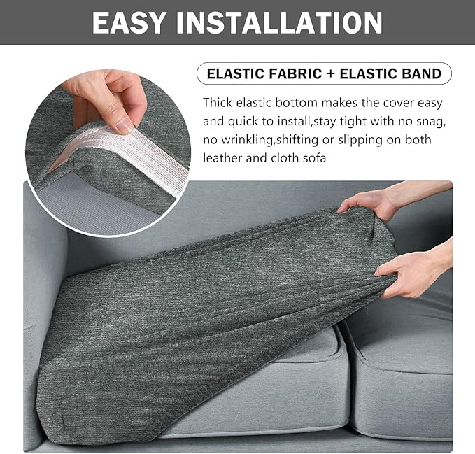 URBANLIFE Stretch Couch Cushion Covers Set of 3 – Replacement Individual Sofa Seat and Back Cushion Slipcovers with Full Elastic Hem, Soft Textured Fabric, Fits 27"x38", Machine Washable (Gray)