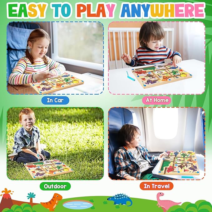 Magnetic Color and Number Maze Dinosaurs, Montessori Fine Motor Toys for 3+ Year Old, Wooden Matching Counting Educational Toys for Boys and Girls Toddlers Kids Gift