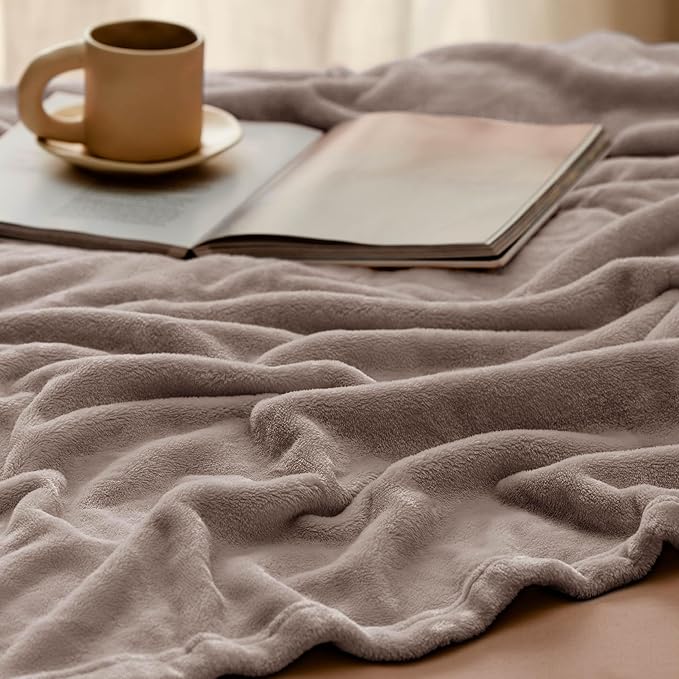 Bedsure GentleSoft Fleece Blankets Twin Size Mocha Brown - 300GSM Lightweight Plush Fuzzy Cozy Soft Blanket for Bed, Sofa, Couch, Travel, Camping, 60x80 inches