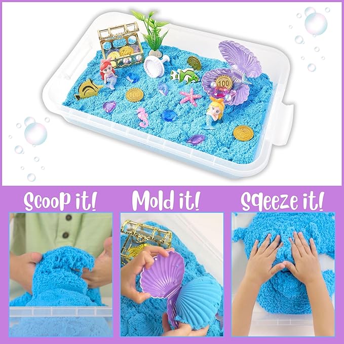 38 PCS Mermaid Sensory Sand Bin with Magic Sand,Seashell Stamp, Sensory Bin & Treasure Accessories – Perfect for Creative Play and Learning, Ideal Gift for Toddlers & Kids
