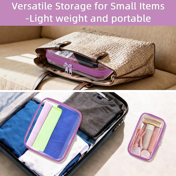 Clear Hard Shell Zipper Case,Clear Toy Storage Pouch,Waterproof Transparent Organizer Comestic Case for Travel, Office, Home(Purple, 3*M)