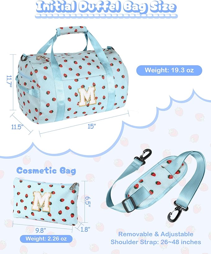 4 Year Old Girl Birthday Gifts, Girls Gym Bag, Kids Personalized Weekend Duffel Bags with Shoe Compartment, Initial Travel Tote with Makeup Bag, Holiday Gift for Kid (Letter R)