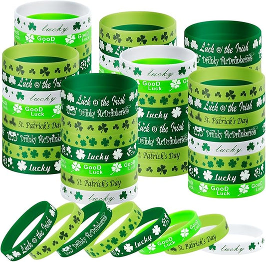 80pcs St. Patrick's Day Bracelets, Rubber St. Patrick's Day Wristbands Green Irish Silicone Wristband Shamrock Rubber Bracelets for Party Favors Holiday Supplies
