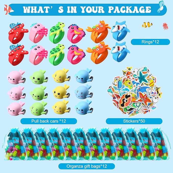 Capoda 156 Pcs Under the Sea Party Favors Ocean Themed Gifts Bulk Sea Animal Stickers Squeeze Slap Bracelet Stampers Piñata Stuffers for School Classroom Prizes Birthday Goodie Bag Fillers