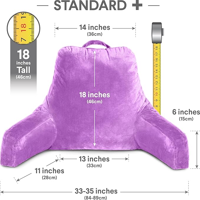 Husband Pillow Light Purple, Original Reading Pillow in Bed Rest Chair, Shredded Memory Foam Large Lounge Cushion Adult Backrest with Arms, Comfy Back Support for Sit Sitting Up, Wash/Removable Cover
