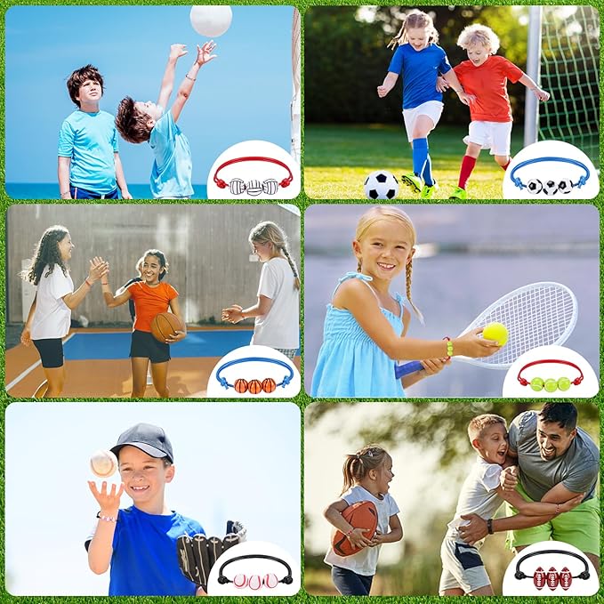 28 PCS Valentines Day Cards for Kids Adjustable Ball Charm Bracelets Toys Sports Valentines Party Favor Preschool Boys Ages 3-8 Classroom Exchange Valentine Day Gifts Football Basketball Bulk Prizes