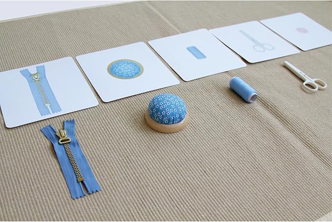 Kiddison Montessori Language Materials Objects with Identical Cards Matching Game Minitures Flash Cards Cleaning Tools Hair Accessories Sewing Items (Sewing Items)