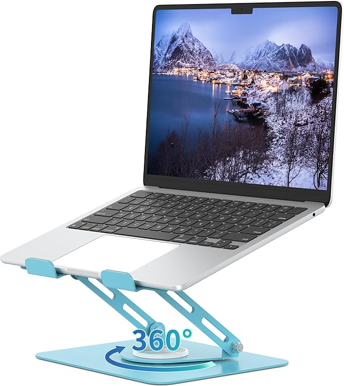 ALASHI Laptop Stand for Desk with 360° Rotating Base, Multi-Angle Adjustable Laptop Stands, Foldable Laptop Riser Compatible with 10 to 15.6 Inches PC Computer, Blue