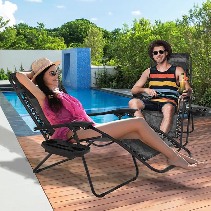 Athena Collection Zero Gravity Outdoor Lounge Chair Set of 2, 25" Width Pool Lounge Lawn Chairs Reclining, Outdoor Chaise with Cup Holder for Beach Patio Backyard Outside, Camouflage