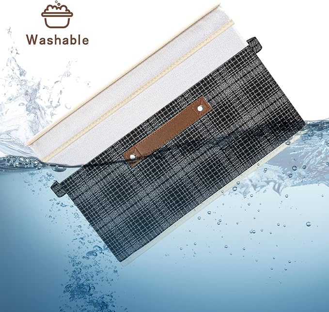 TYEERS Collapsible Storage Bins with Lids, Patchwork Design, Washable, Fabric Storage Boxes, 14.9x9.8x9.8 inches, 3 Pack, Black