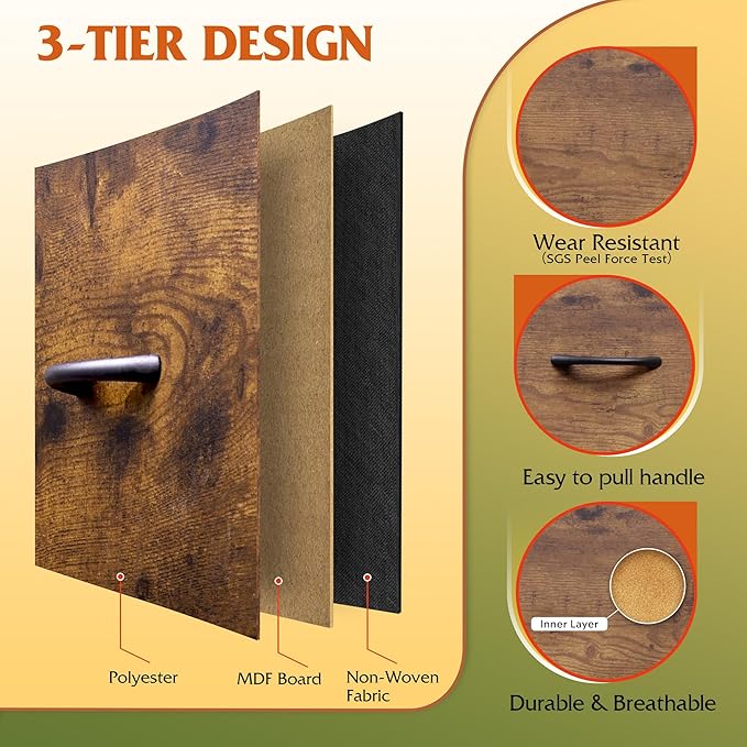 WLIVE 9-Drawer Dresser, Fabric Storage Tower for Bedroom, Hallway, Entryway, Closet, Tall Chest Organizer Unit with Fabric Bins, Steel Frame, Wood Top, Easy Pull Handle, Rustic Brown Wood Grain Print