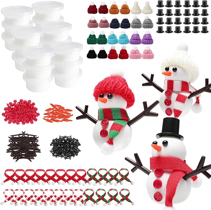 Cosweet 12 Pack Christmas Snowman Crafts Kit for Kids- Build a Snowman Kit with Air Dry Clay Xmas Stocking Stuffers Gift for Party Favors Winter Activities DIY Crafts Sewing