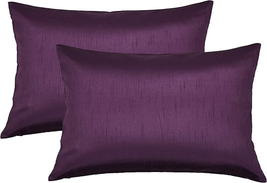 Aiking Home 12x18 Inches Faux Silk Rectangular Throw Pillow Cover, Zipper Closure, Eggplant (Set of 2)