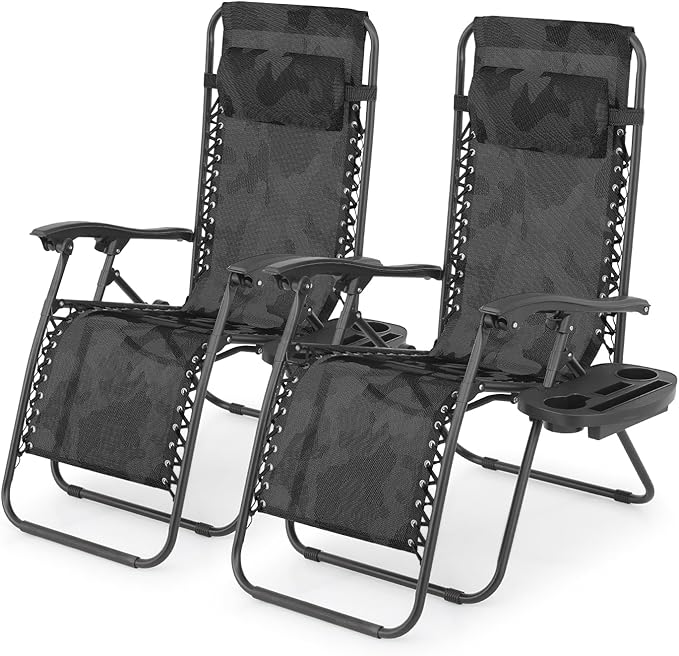 Athena Collection Zero Gravity Outdoor Lounge Chair Set of 2, 25" Width Pool Lounge Lawn Chairs Reclining, Outdoor Chaise with Cup Holder for Beach Patio Backyard Outside, Camouflage
