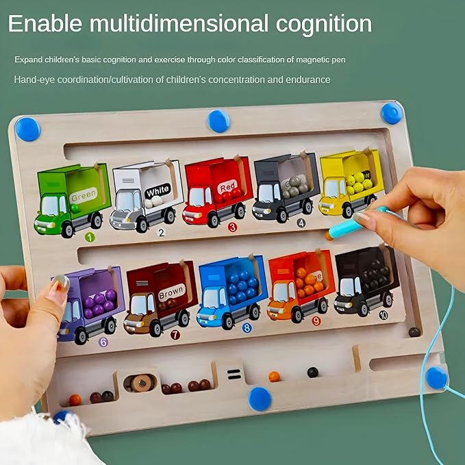 Olivia Magnetic Color & Number Maze - Montessori Wooden Puzzle Board, Educational - Toddler Fine Motor Skills Toys for Boys Girls 3 4 5 Years Old