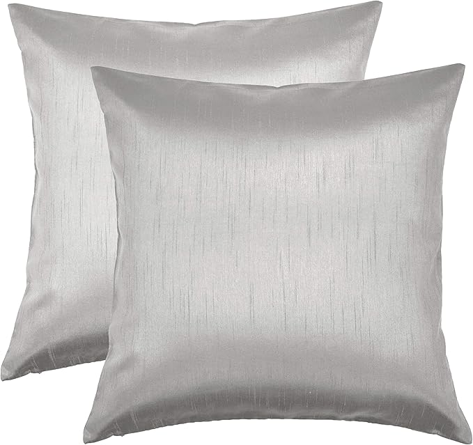 Aiking Home Collection 24x24 Inches Faux Silk Square European Shams, Zipper Closure, Silver (Set of 2)