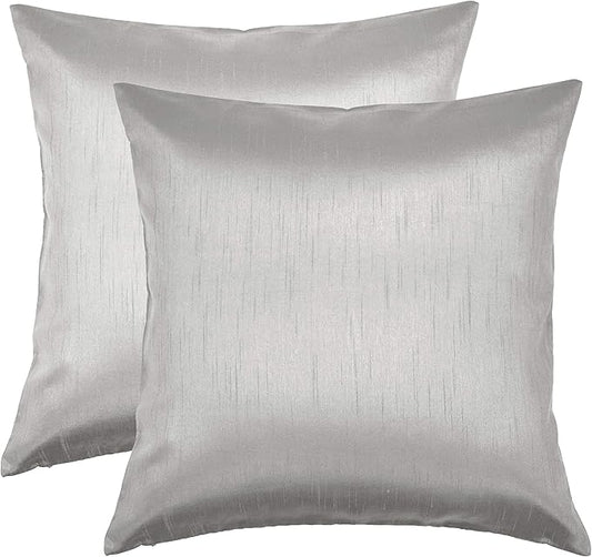 Aiking Home Collection 24x24 Inches Faux Silk Square European Shams, Zipper Closure, Silver (Set of 2)