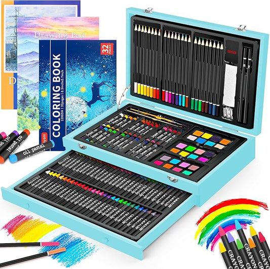 iBayam Arts and Crafts Gifts for Kids 6-14 Year Teens Boys Girls Christmas Gifts, 150-Pack Art Set Kits with 2 Sketch Pads, Coloring Book, 24 Colored Pencils, 24 Oil Pastels, 24 Watercolor, 60 Crayons