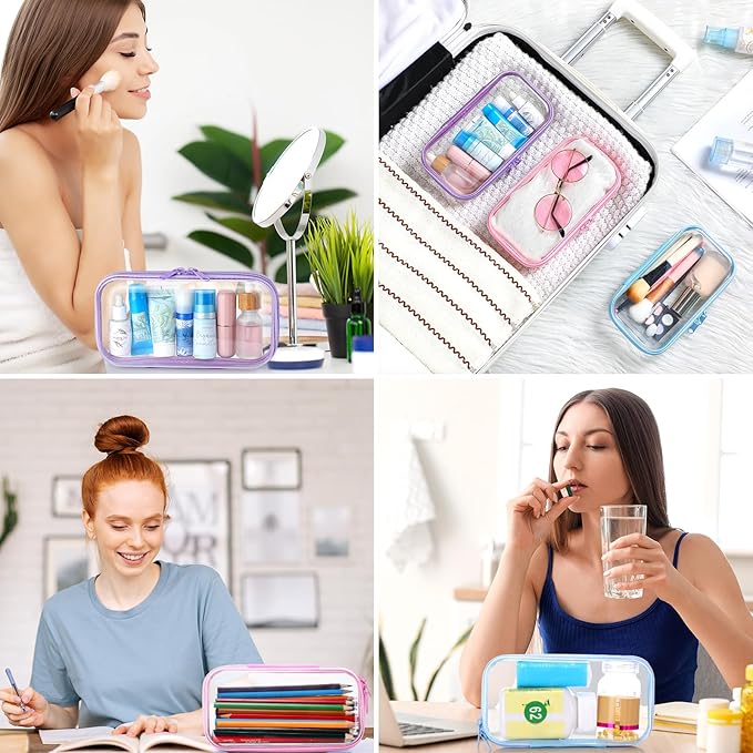 Hoolerry 3 Pcs Clear Hard Zipper Case Makeup Bag Plastic Zipper Pouch Christmas Storage Case Portable Travel Organizer Bin for Cosmetics, Building Blocks, Puzzles(Multicolor,S)