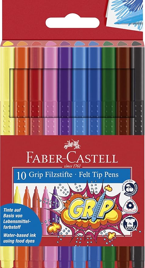 Faber-Castell GRIP Color Markers - 10 Washable Fineline Markers