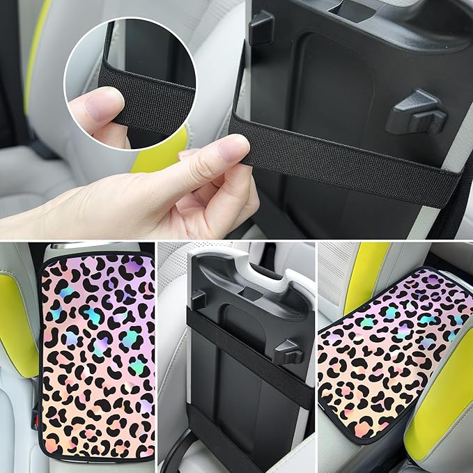 Adastrah Pink Gradient Leopard Auto Center Console Pad,Car Armrest Pad Car Armrest Seat Box Cover Protector for Most Cars