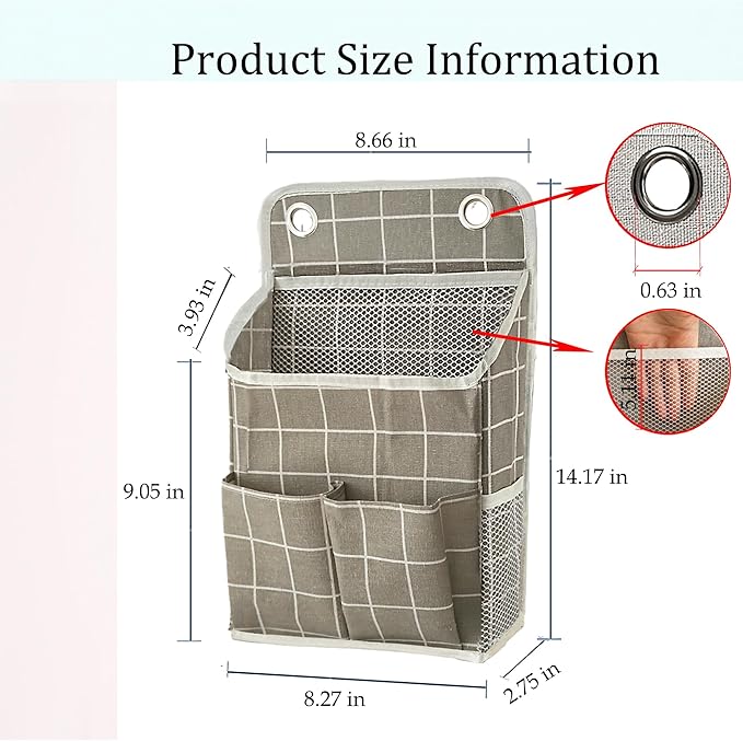 Hanging Basket for Organizing, Wall Organizer with Pockets and Over The Door Organizer，Can for Home, Closet, Office and Camper (Grey Grid2)
