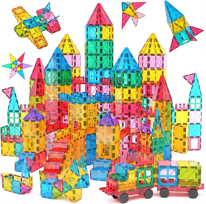 Jasonwell Magnetic Tiles Building Blocks Set for Boys Girls Preschool Educational Magnet Construction Kit Stacking STEM Toys Christmas Birthday Gifts for Kids Toddlers 3 4 5 6 7 8 9 10 + Year Old