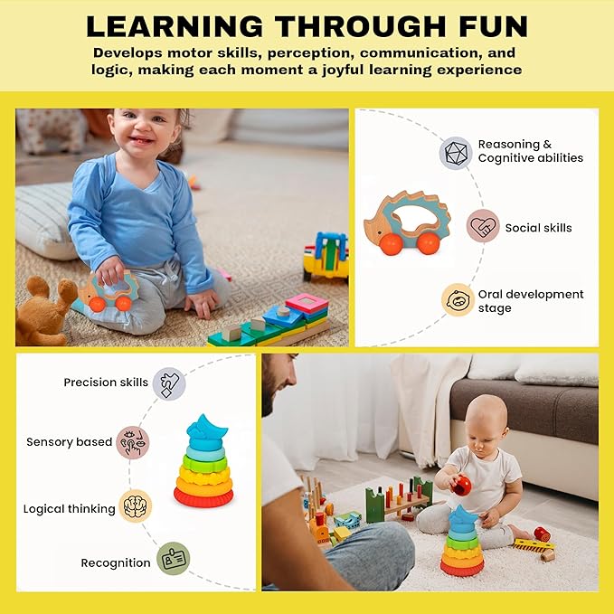 Montessori Toys for Babies 6-12 Months - 6-in-1 Montessori Box Toy w/Rainbow Stacking Tower, Object Permanence Box & More - Educational Toys for Imaginative Learning