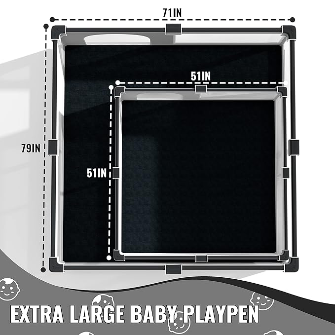 LUTIKIANG Extra Large 79" x 71" Baby Playpen with Mat, Baby Gate Play Yard, Portable Toddler Playpen, Large Play Pen for Babies, Mat Included, Play Area for Babies and Toddlers (Black)