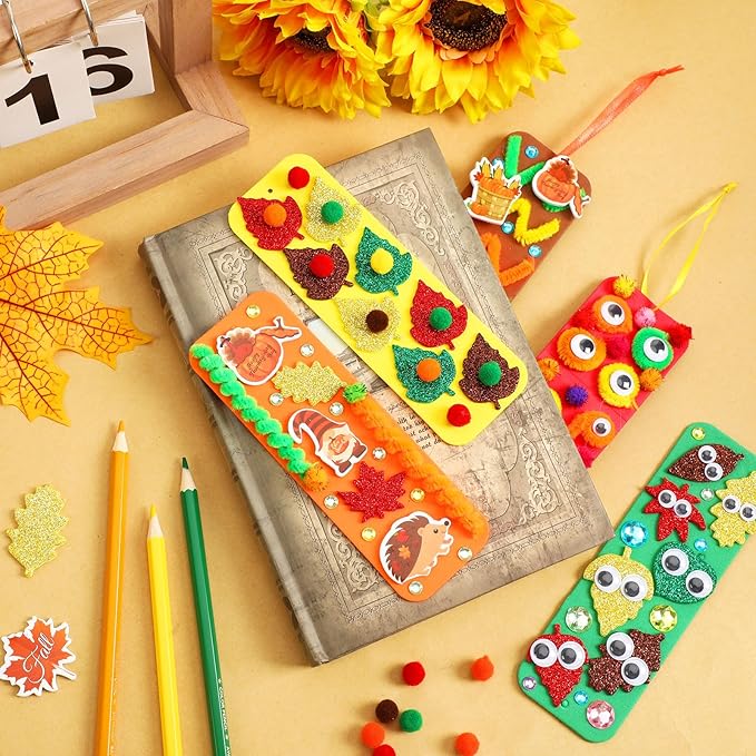 JULBEAR 36 Sets Fall Crafts Kits DIY Blank Foam Decorations Sets Leaf Foam Self-Adhesive Stickers Arts for Kids Autumn Thanksgiving Halloween Party Favors Classroom Activity Gift